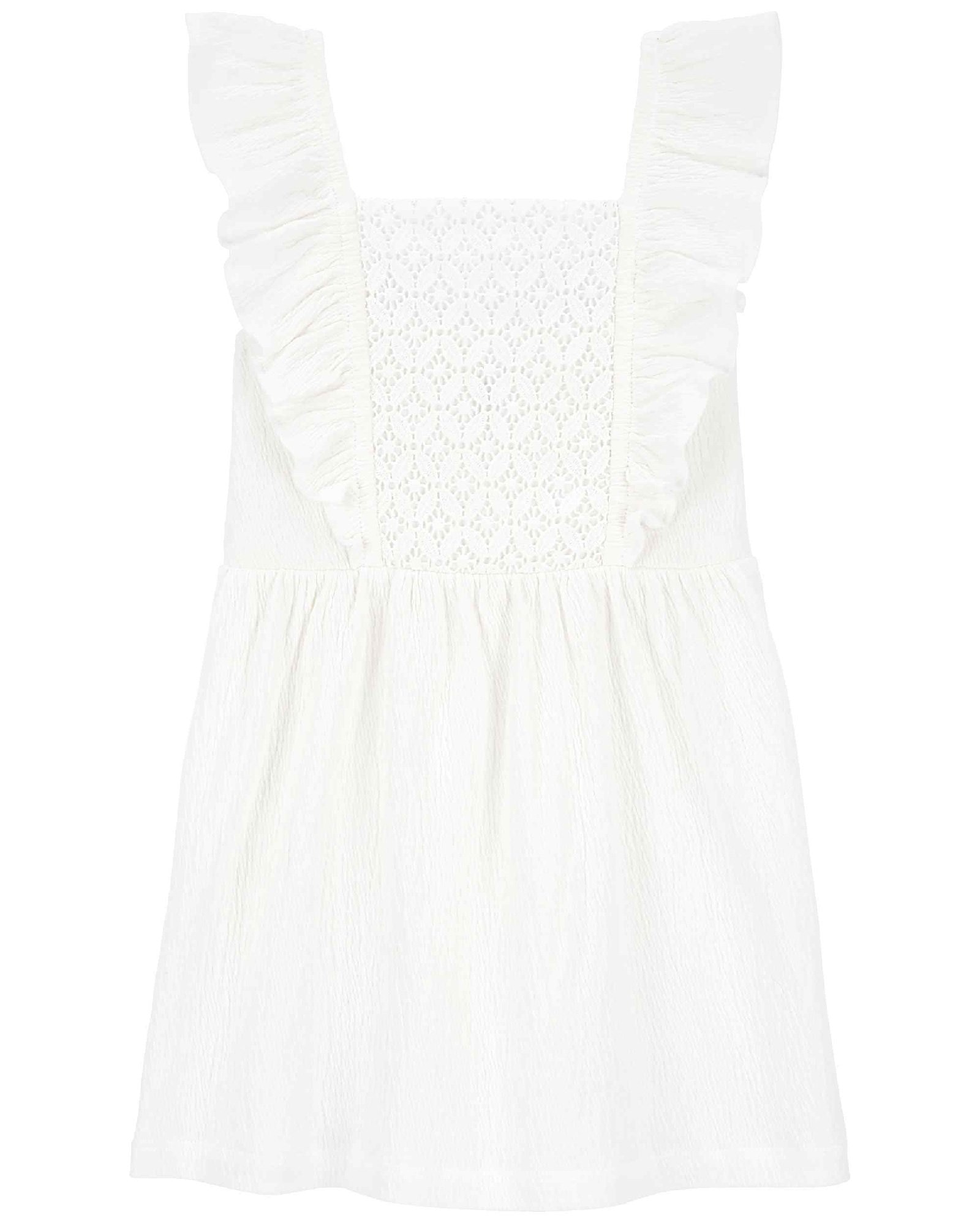 Vestido infantil com babados e laise branco | Carter's