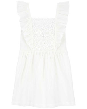 Vestido infantil com babados e laise branco | Carter's