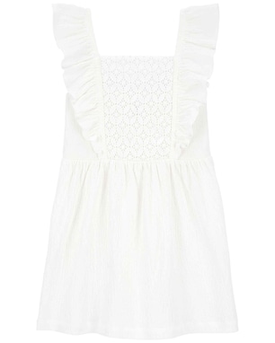 Vestido infantil com babados e laise branco | Carter's