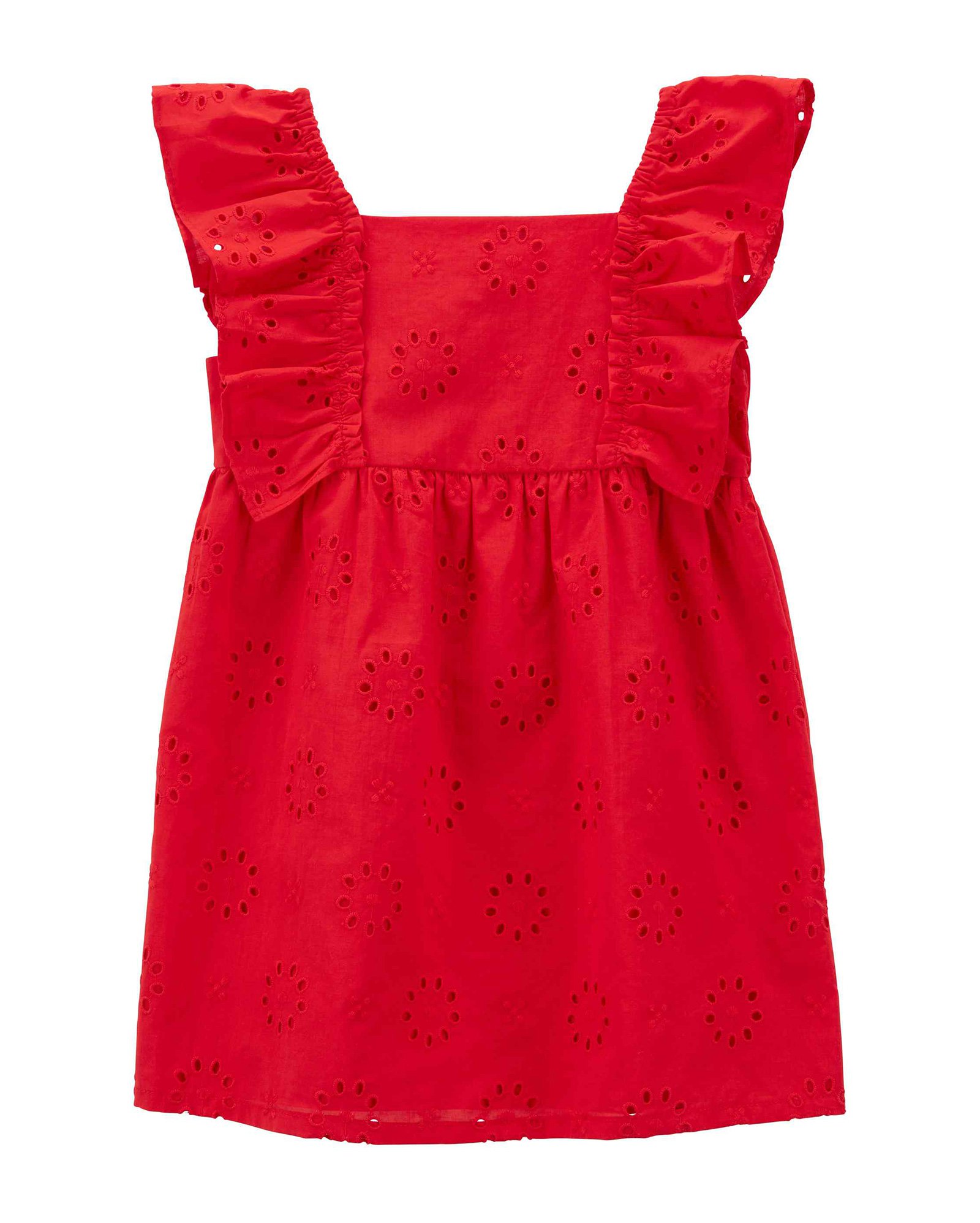 Vestido infantil com babados e laise vermelho | Carter's