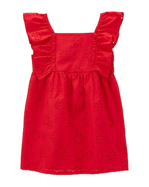 Vestido infantil com babados e laise vermelho | Carter's