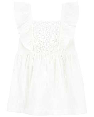 Vestido bebê com babados e laise branco | Carter's