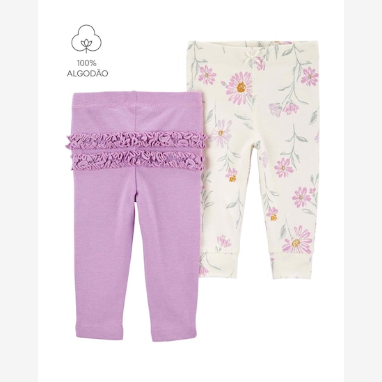 Kit calça bebê 2 peças floral babados multicor | Carter's