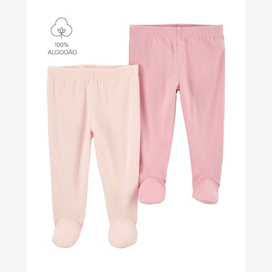 Kit calça bebê 2 peças cós elástico listrado rosa | Carter's
