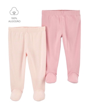 Kit calça bebê 2 peças cós elástico listrado rosa | Carter's