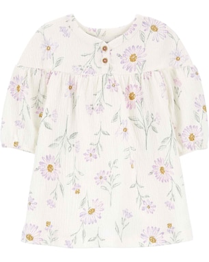 Vestido bebê manga longa texturizado floral off-white | Carter's