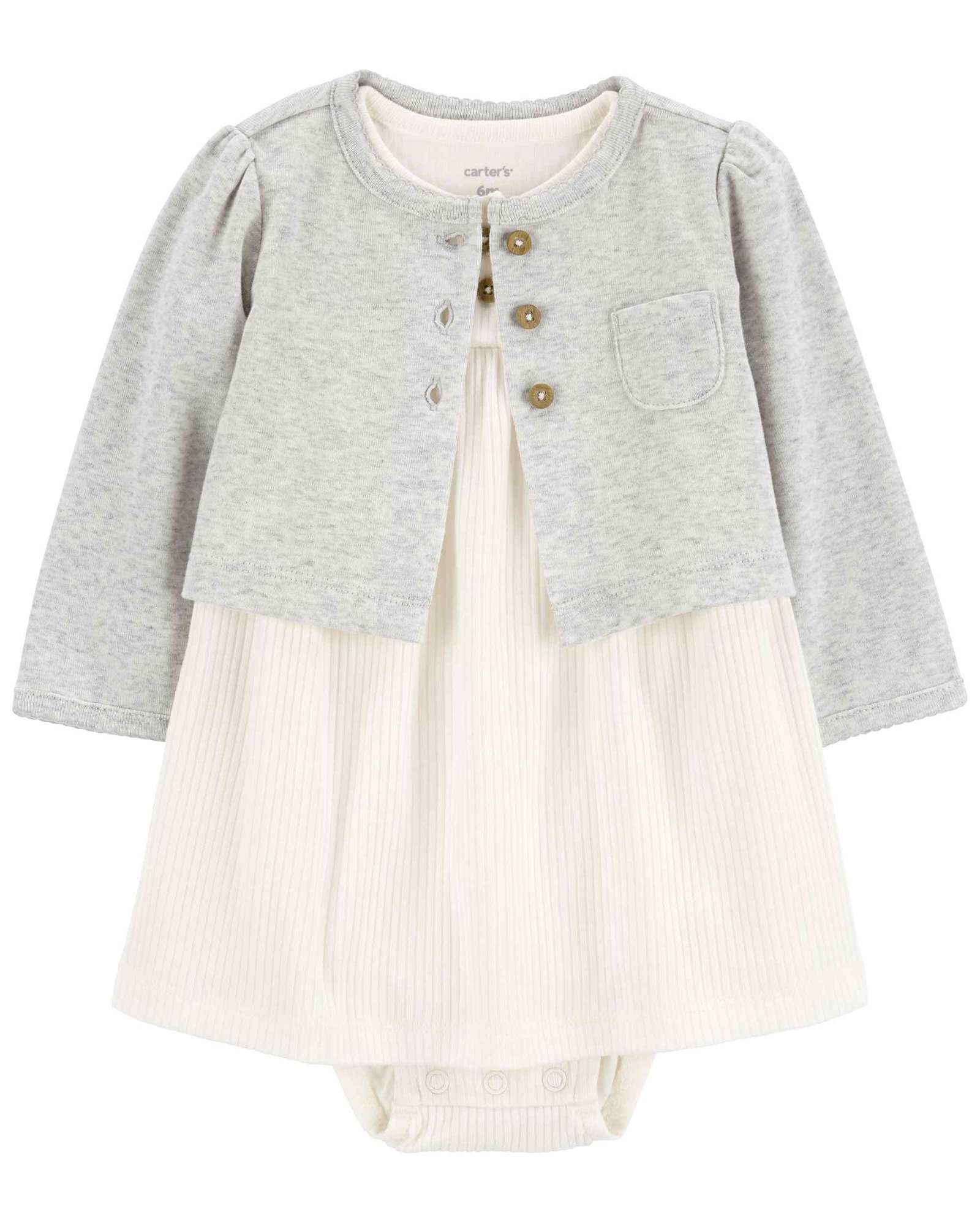 Vestido bebê canelado mescla com casaco multicor | Carter's