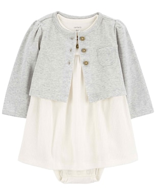 Vestido bebê canelado mescla com casaco multicor | Carter's