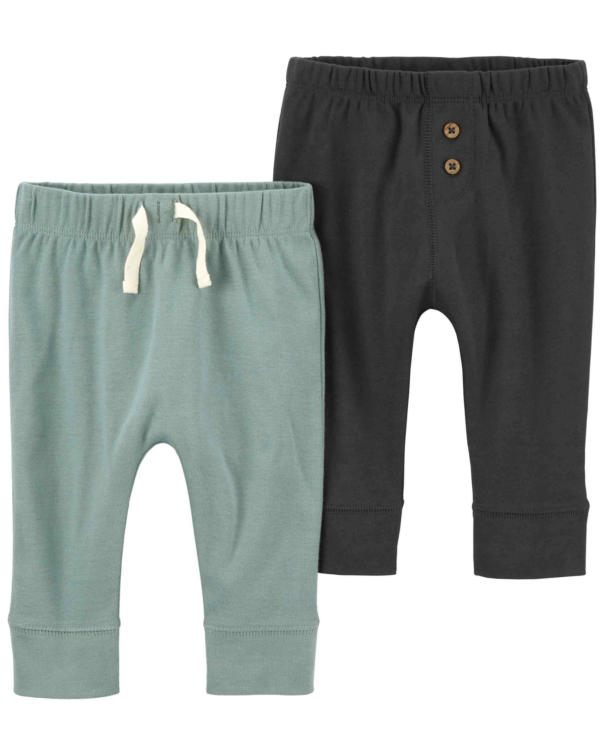 Kit calça bebê 2 peças cós elástico cordão e botões multicor | Carter's