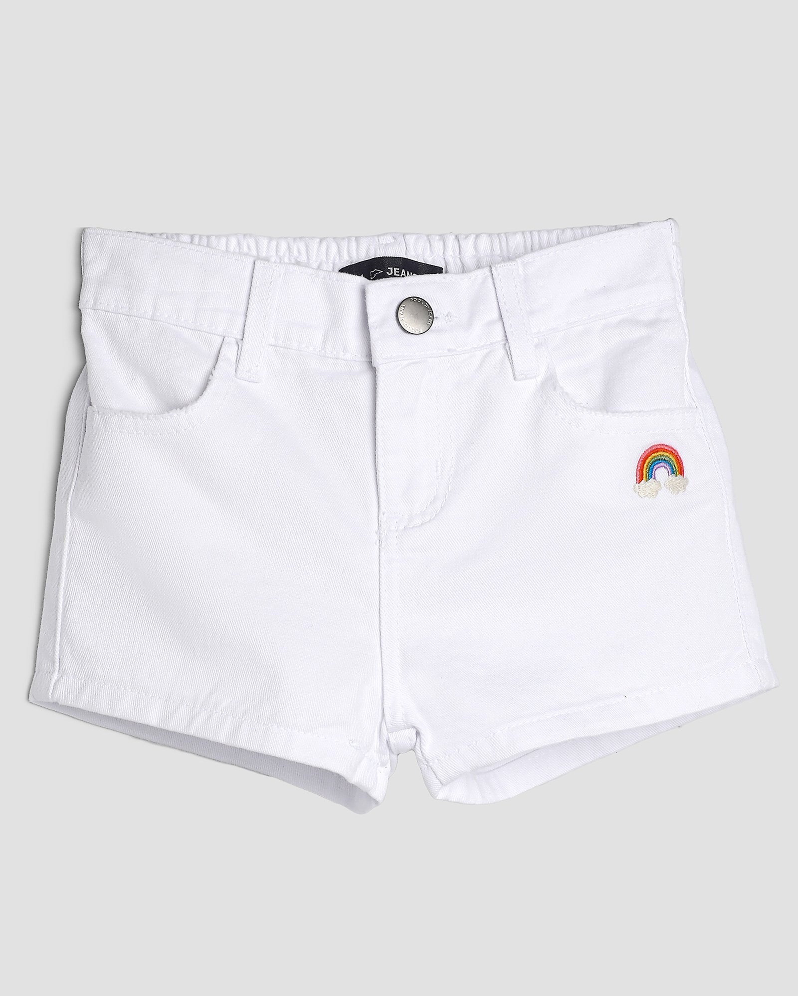 Short sarja infantil bordado arco-íris 4-10A branco | Pool Kids