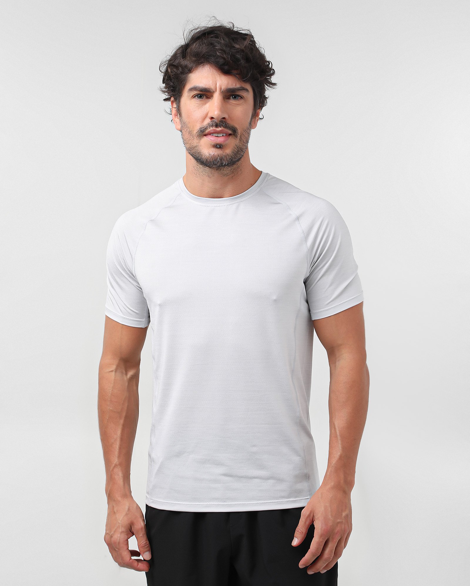 Camiseta masculina treino com poliamida - Cinza Claro | Body Work