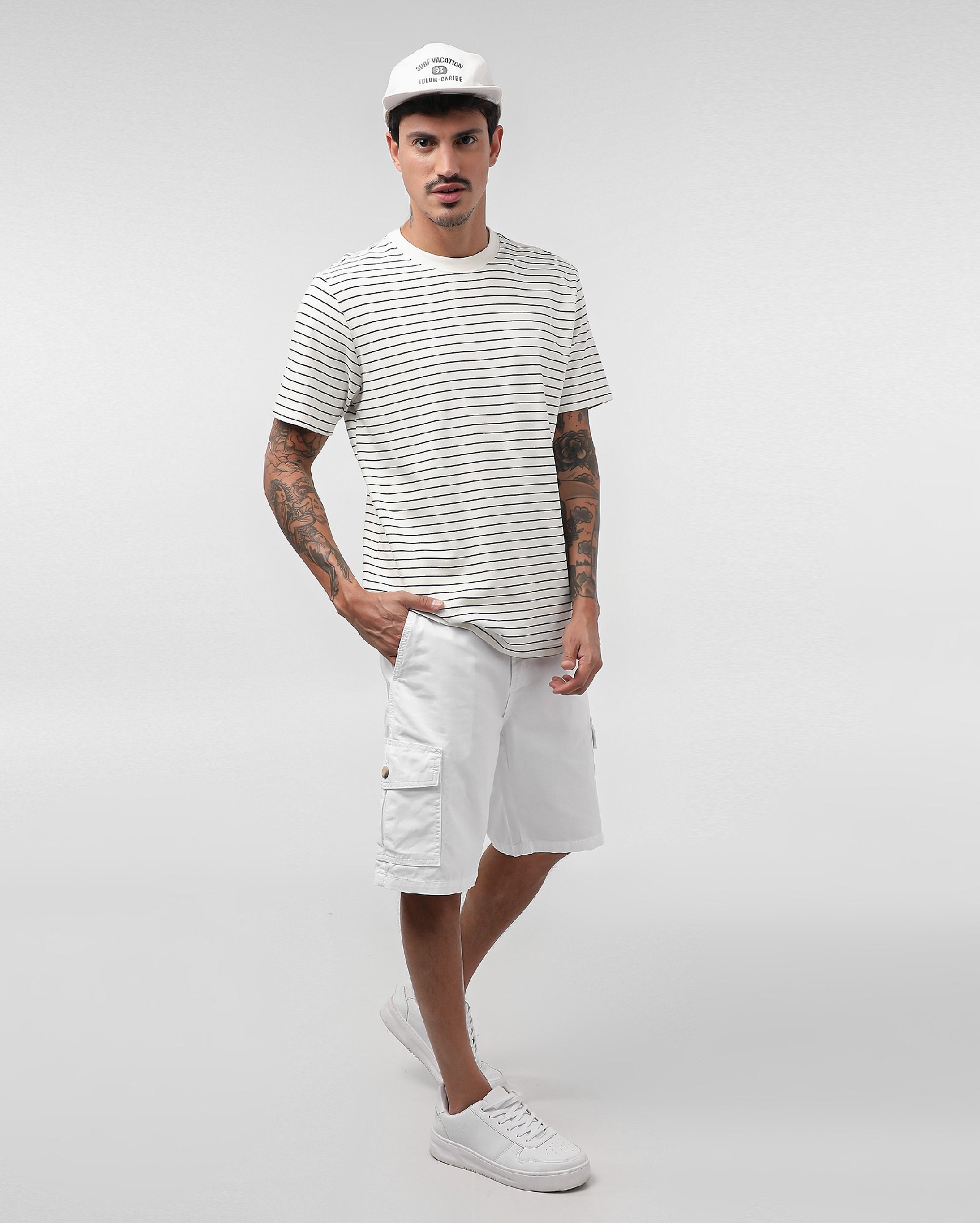 Bermuda sarja masculina cargo - Branco | Pool Jeans