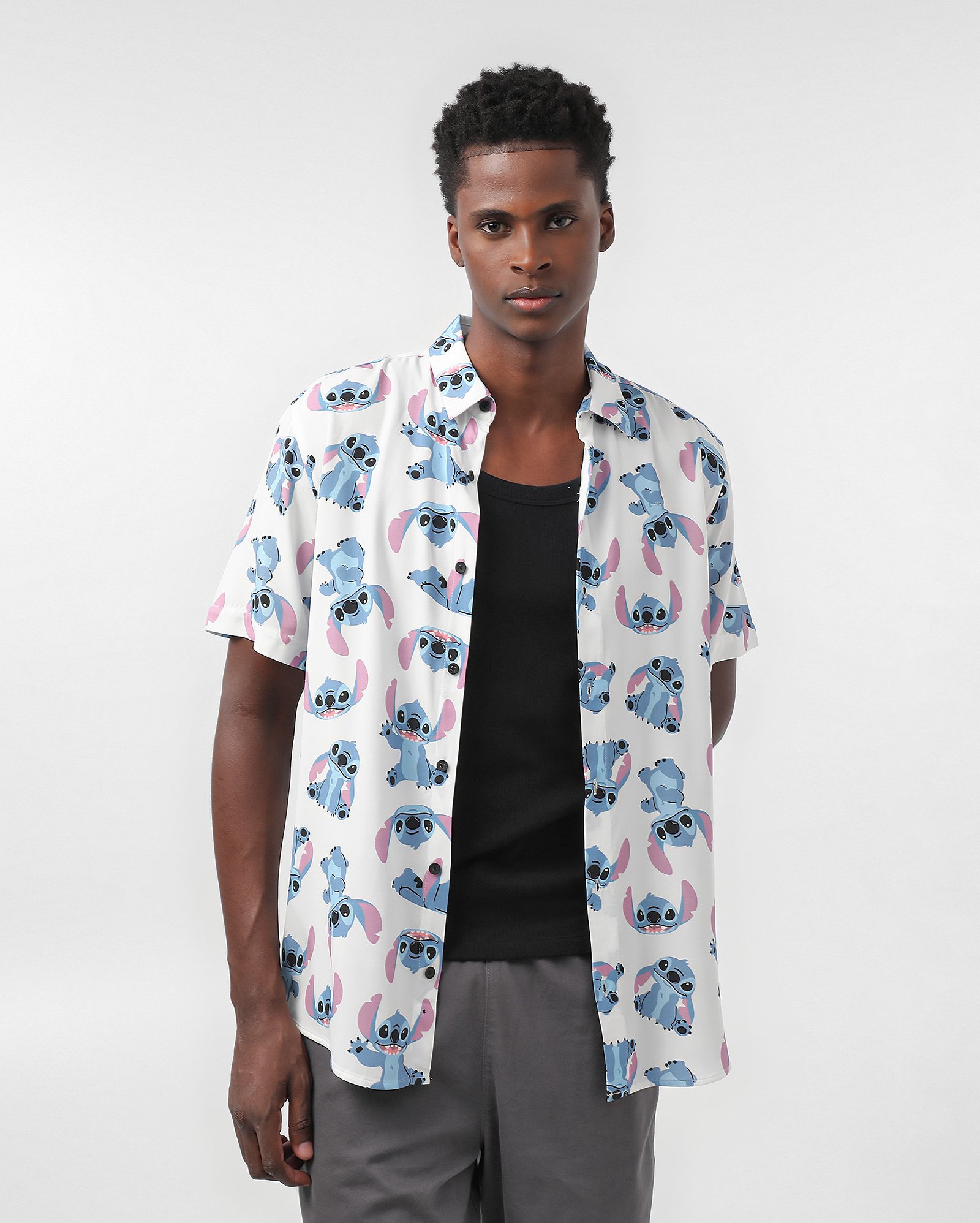 Camisa masculina em viscose Stitch branca | Disney
