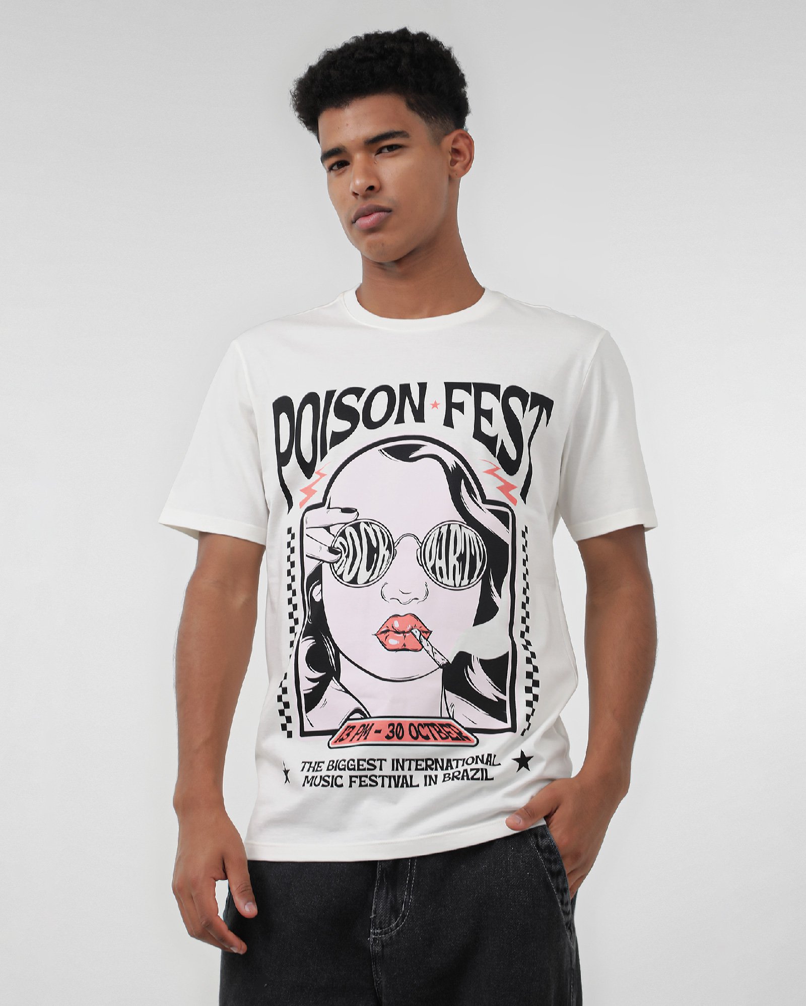 Camiseta masculina regular poison fest branca | Pool