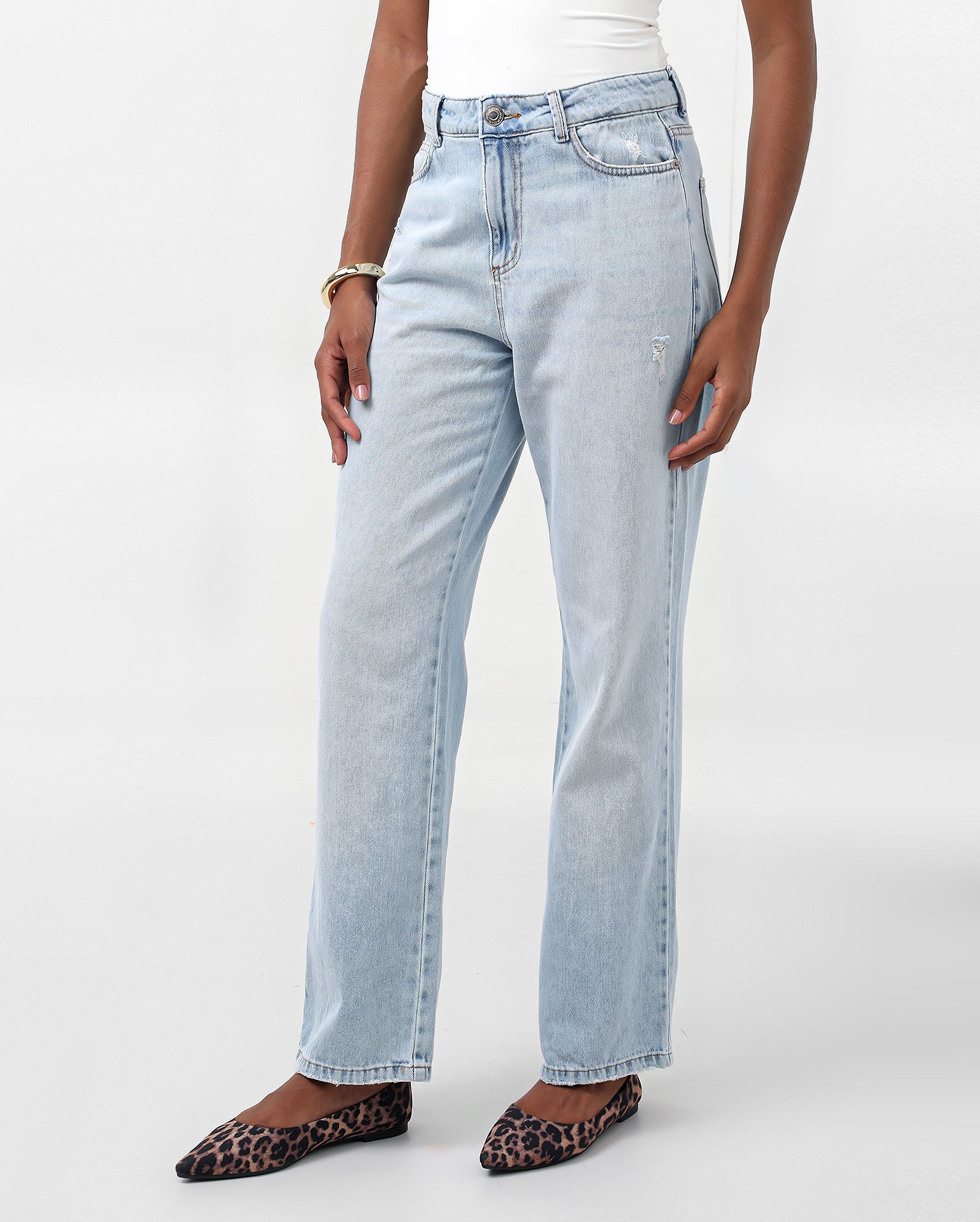 Calça jeans feminina reta 90's cintura média - Jeans Claro | Pool Jeans