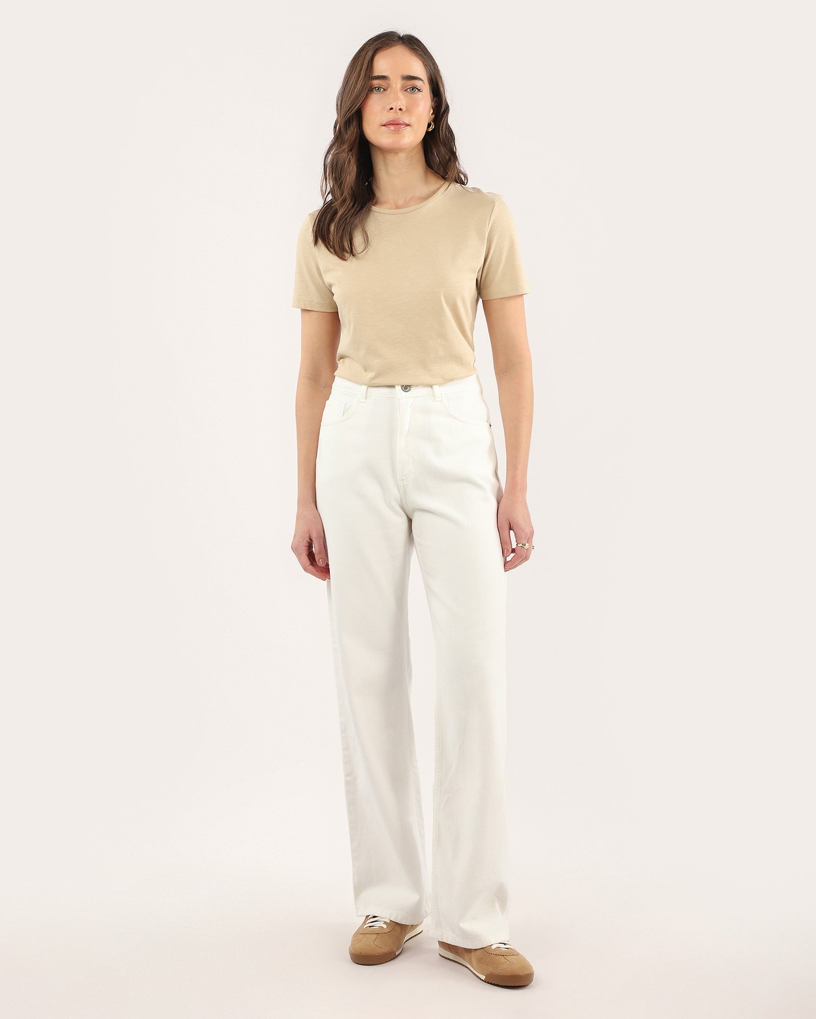 Calça jeans feminina wide leg cintura alta - Off-white | Pool Jeans