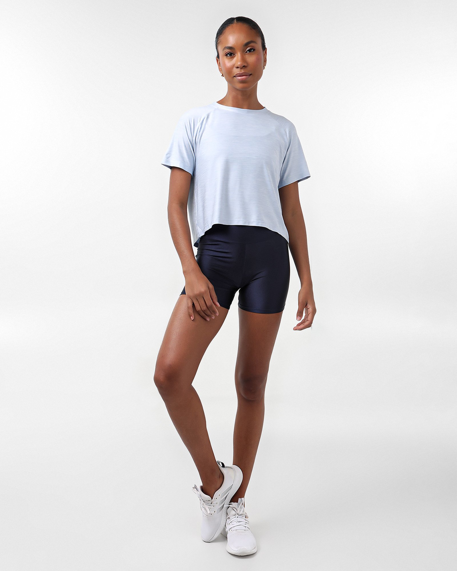 Camiseta esportiva cropped mescla - Azul Claro | Body Work