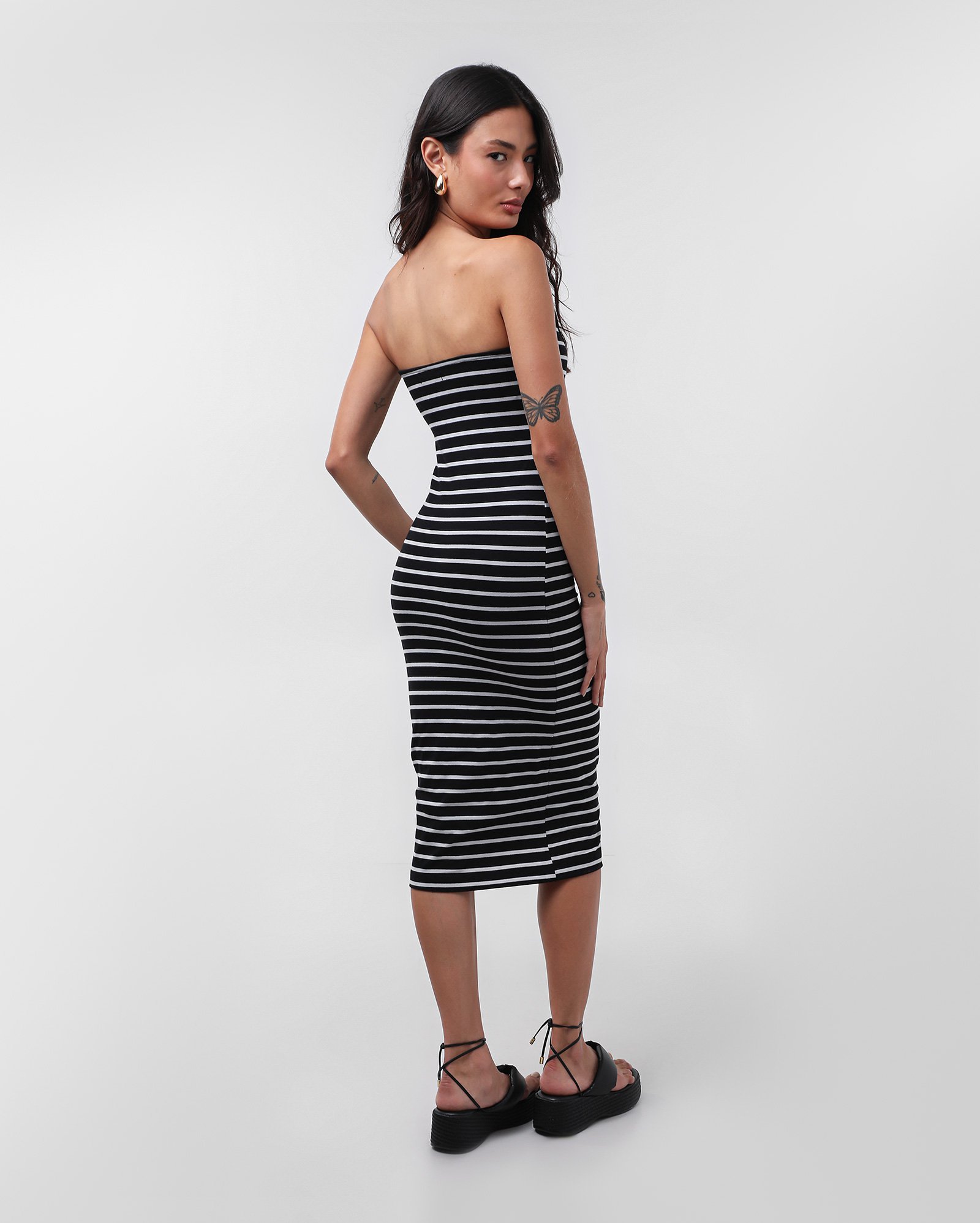 Vestido midi tubinho listrado preto | Pool Basics