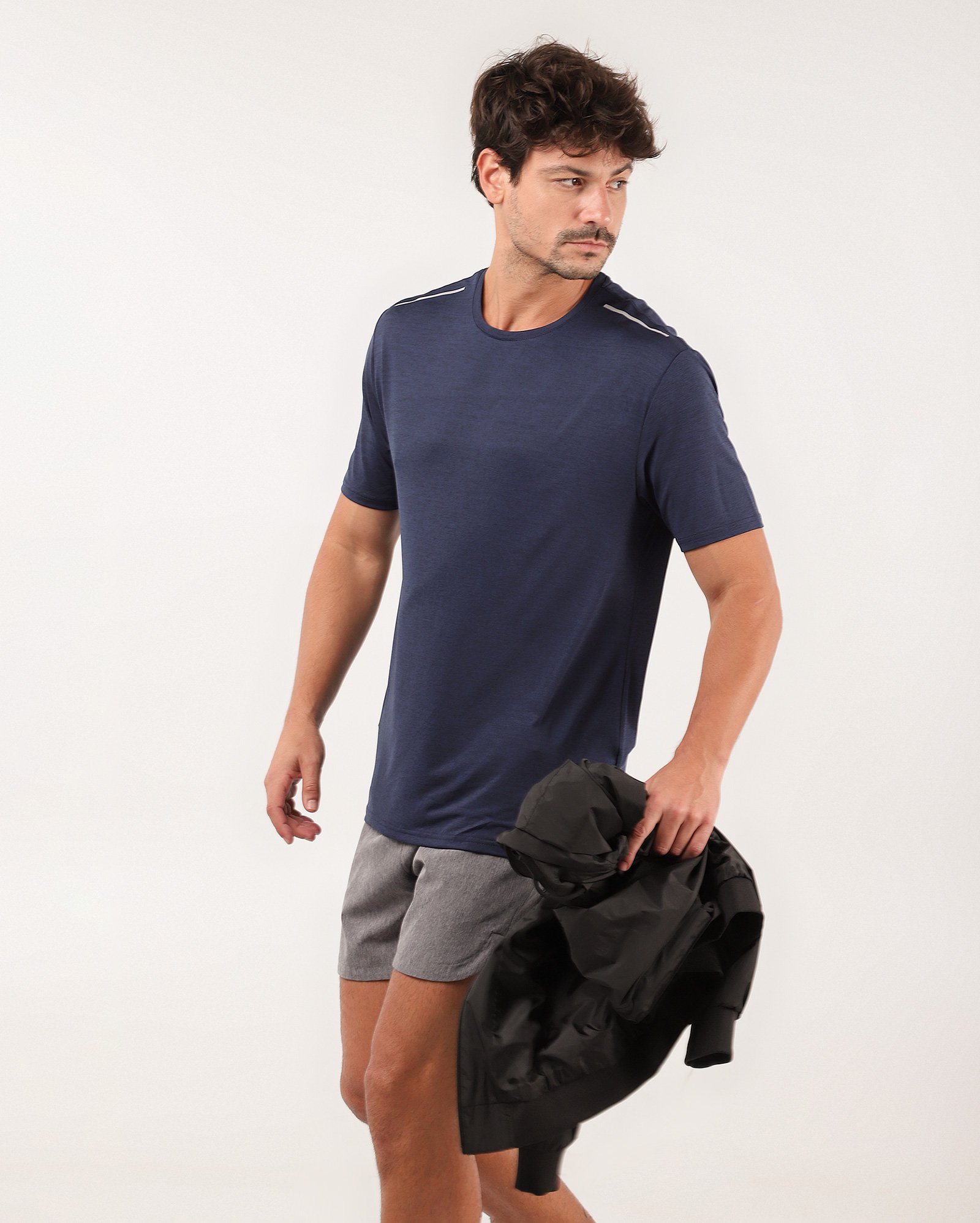 Camiseta masculina de corrida mescla manga curta - Azul Escuro | Body Work
