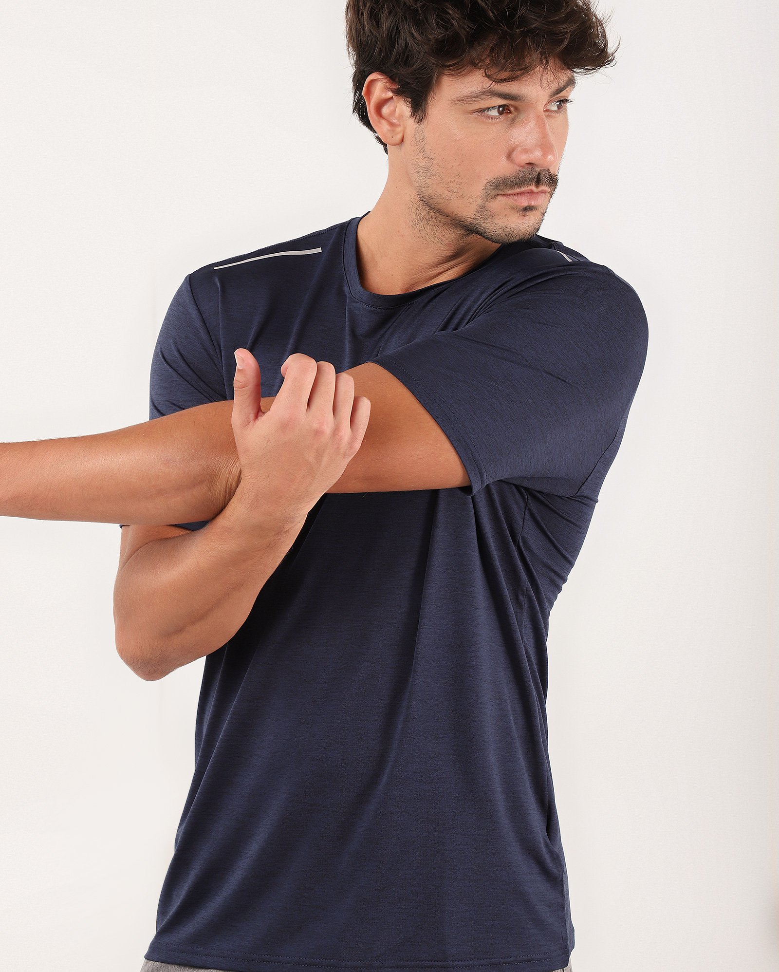 Camiseta masculina de corrida mescla manga curta - Azul Escuro | Body Work