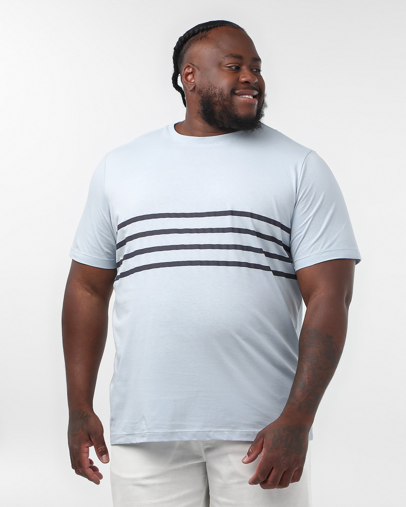Camiseta plus size masculina 3 listras azul