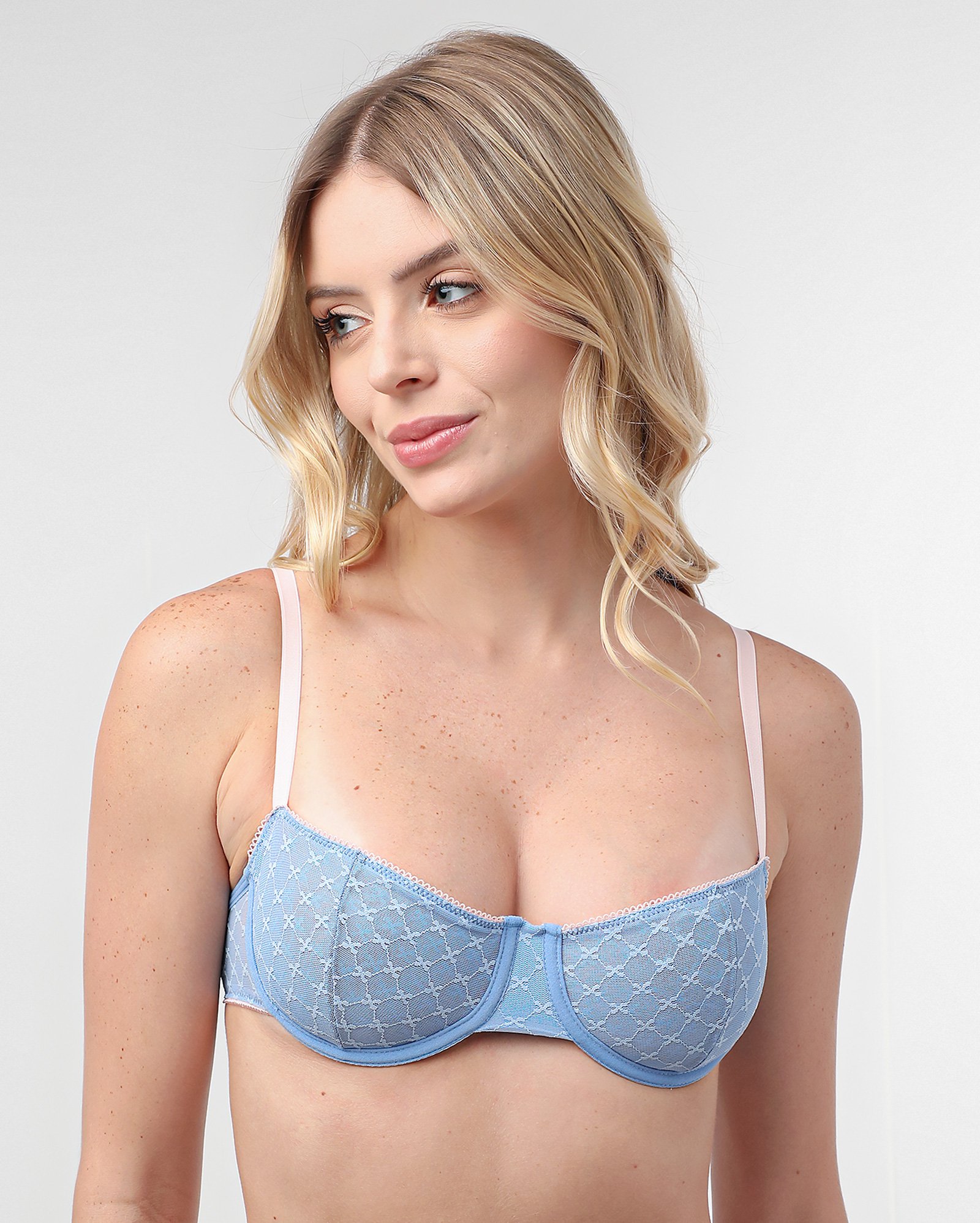 Sutiã meia taça de tule com aro sem bojo azul | Riachuelo