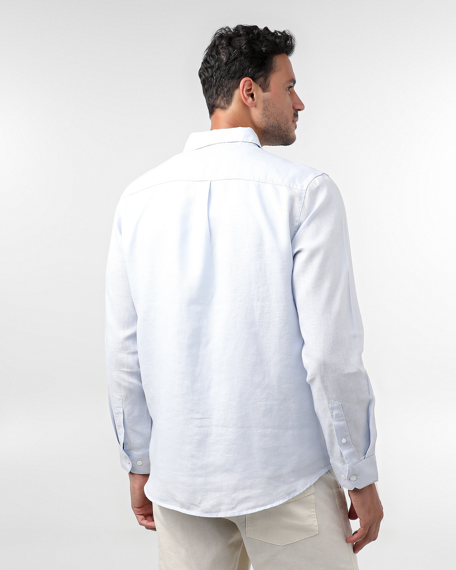 Camisa masculina regular 100% linho manga longa - Azul Claro | Original