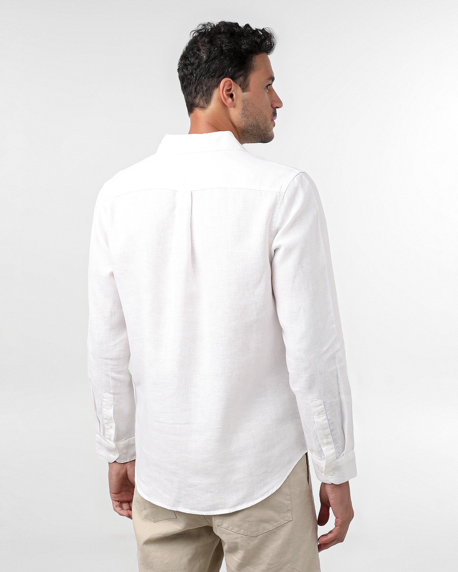 Camisa masculina regular 100% linho manga longa - Branco | Original