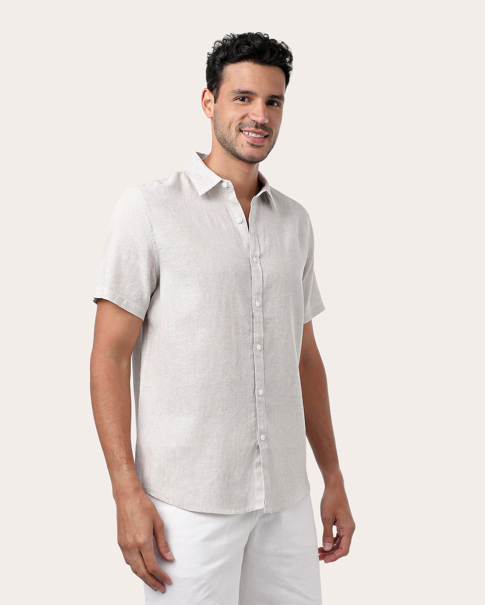 Camisa masculina regular 100% linho - Bege Claro | Original