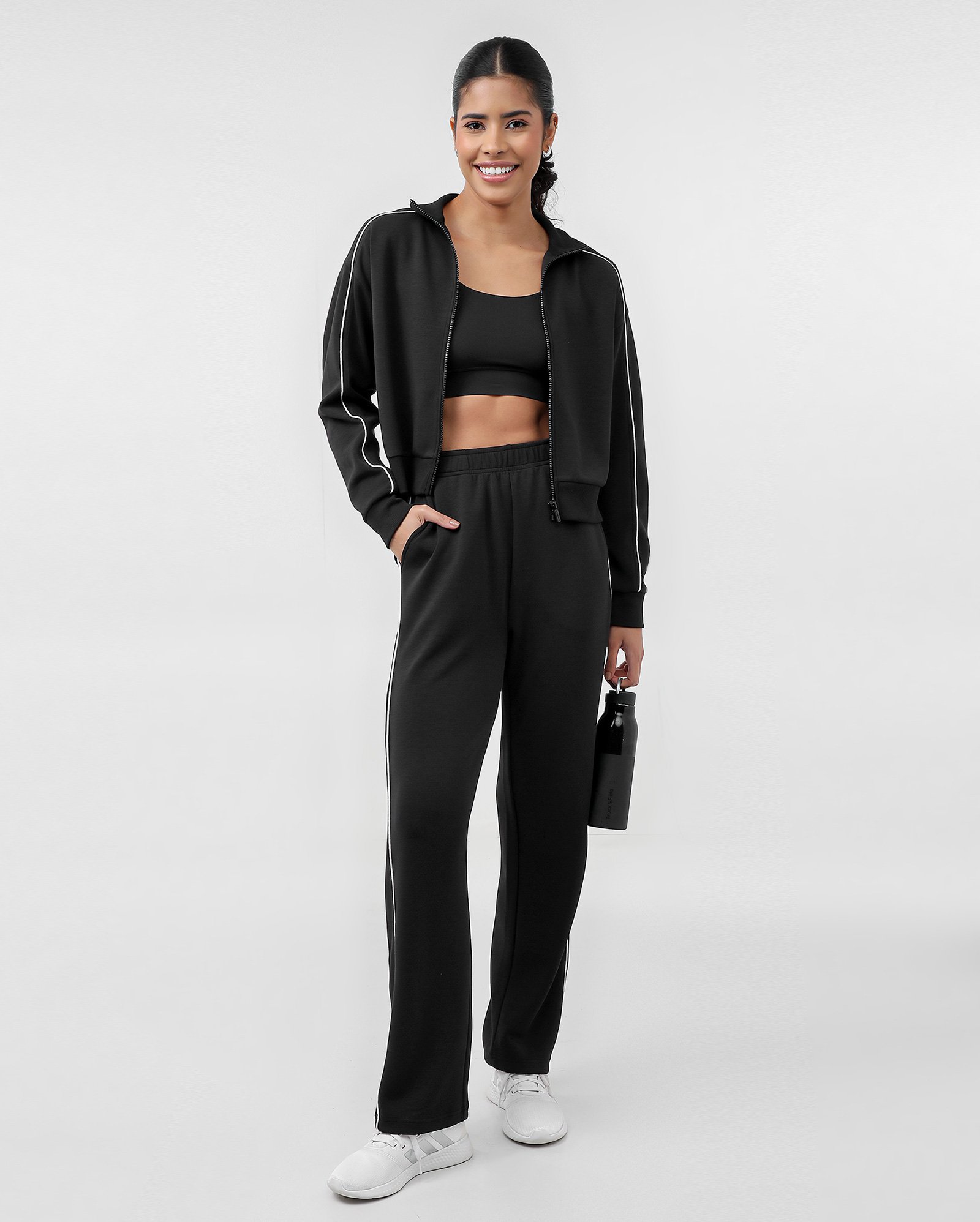 Jaqueta esportiva feminina Soft Scuba gola alta e zíper - Preto | Body Work — foto 3