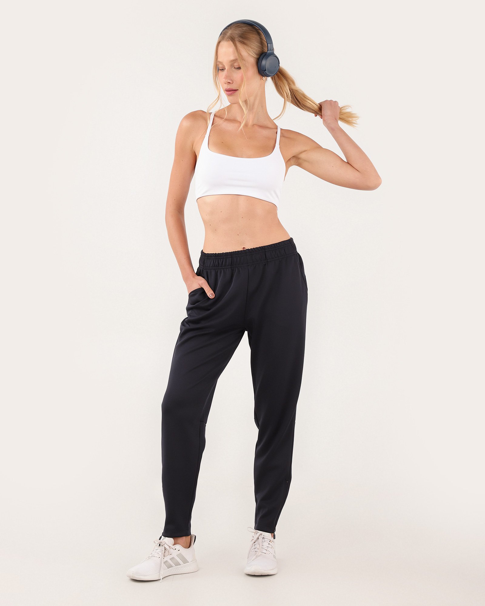Calça esportiva feminina com zíper azul | BodyWork by Riachuelo