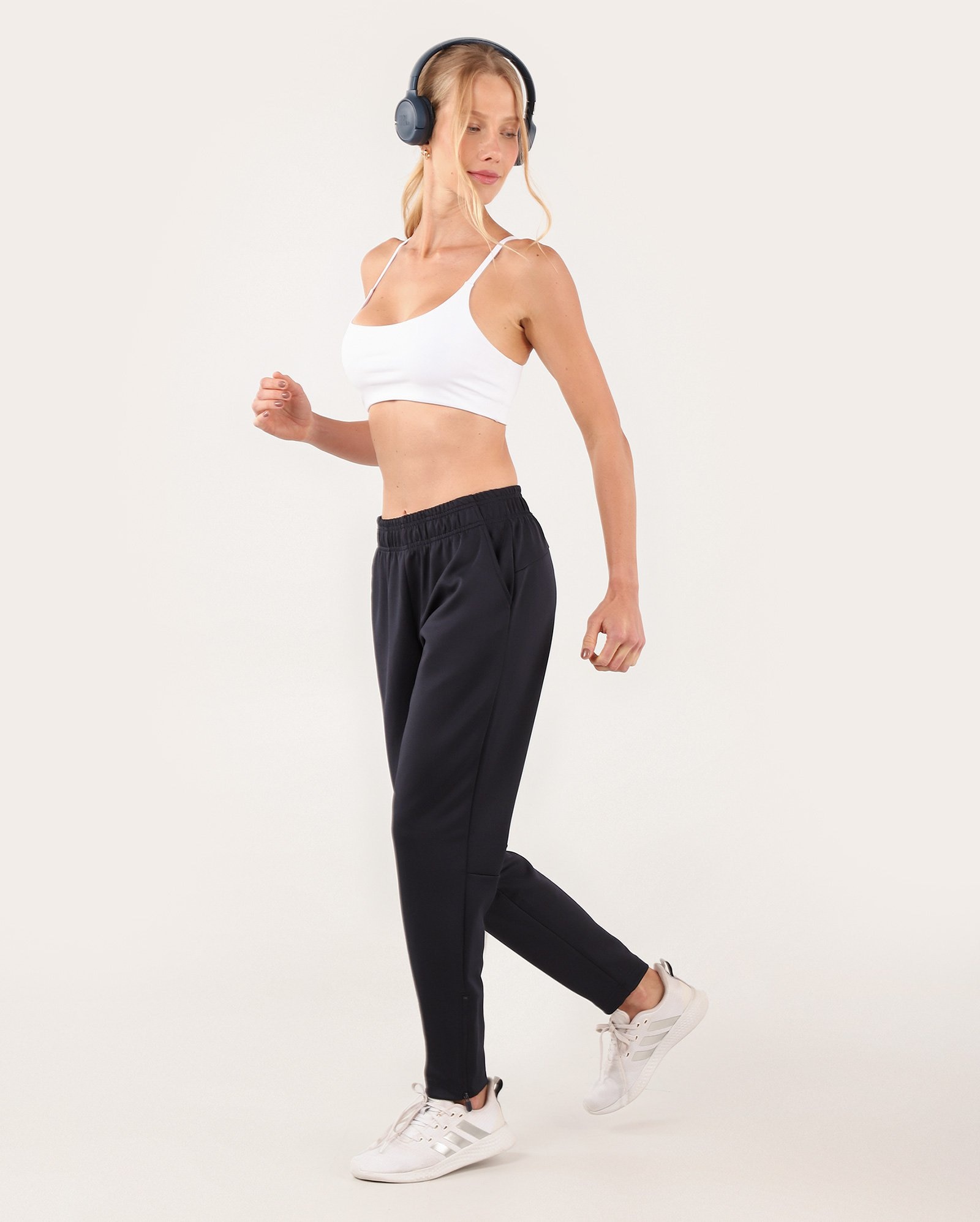 Calça esportiva feminina com zíper azul | BodyWork by Riachuelo
