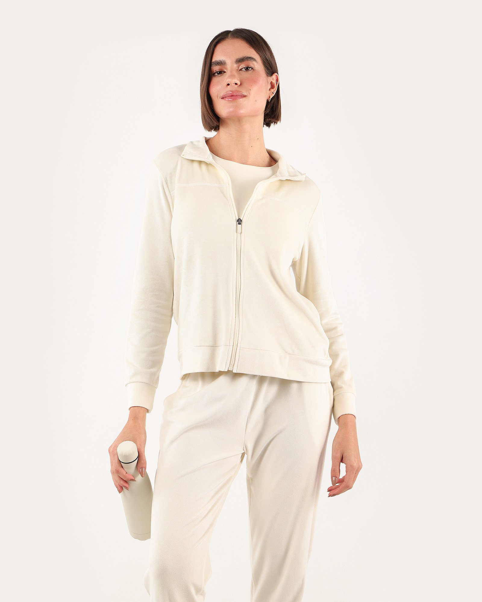 Jaqueta esportiva feminina em plush - Bege Claro | BodyWork by Riachuelo