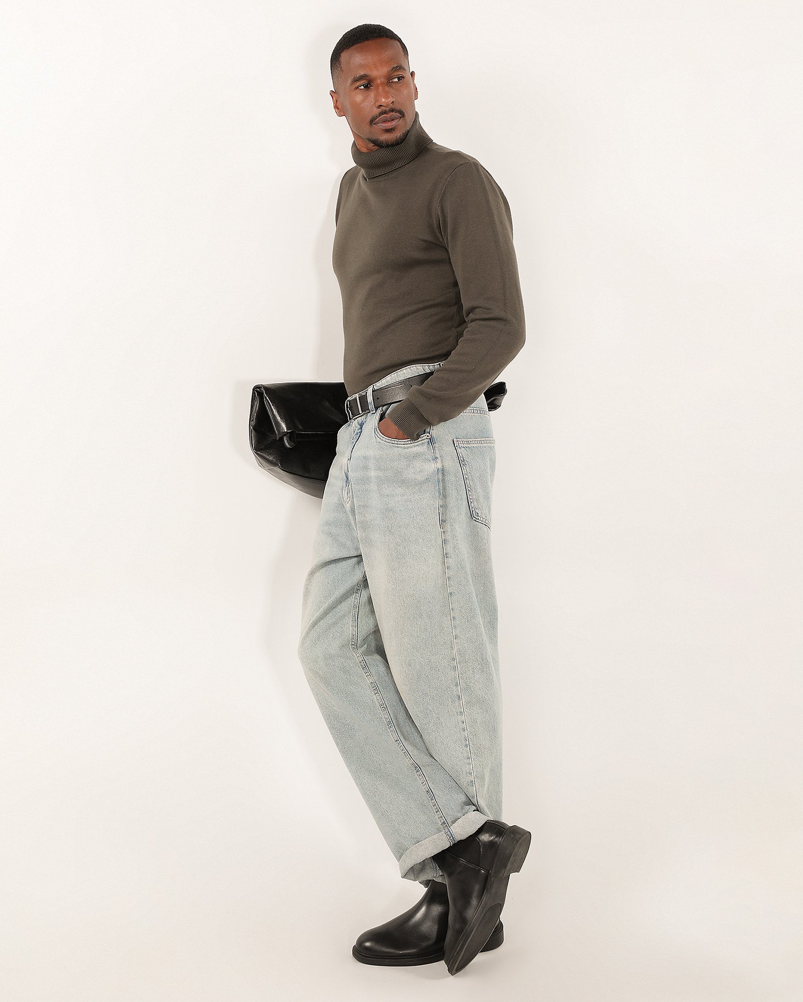 Blusa masculino de tricot gola alta - Cinza