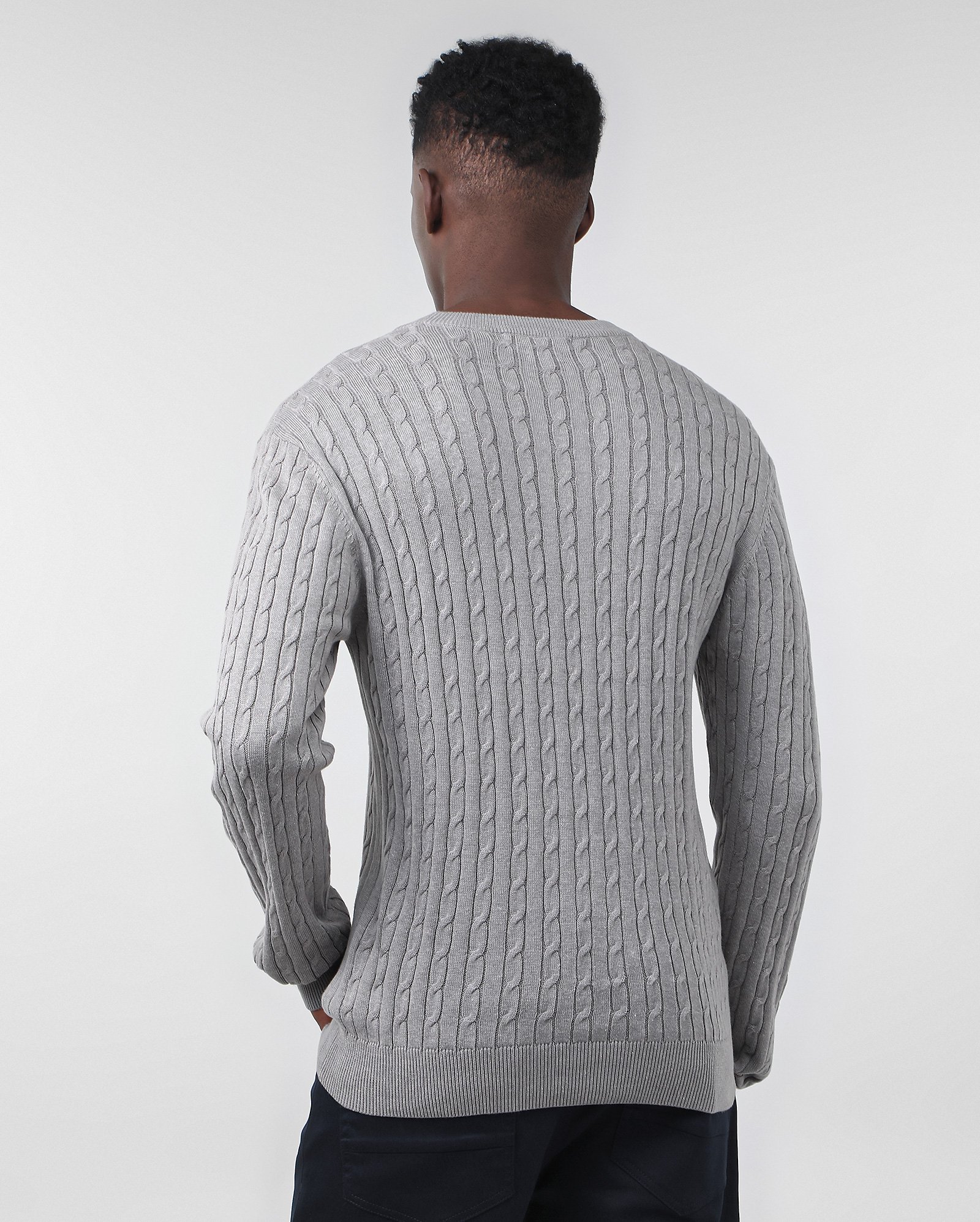 Suéter masculino tricot ponto trançado - Cinza Claro Mescla