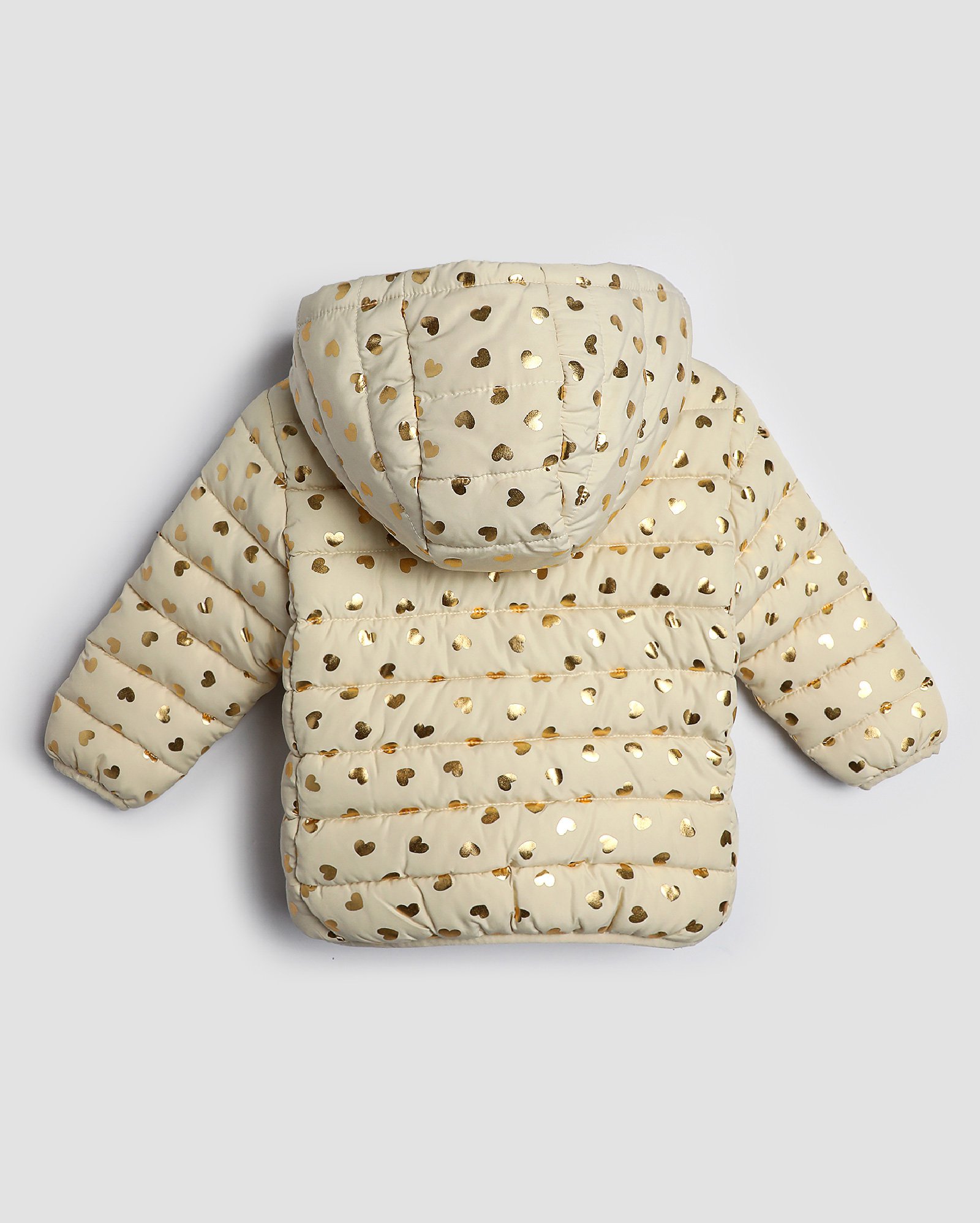 Jaqueta puffer infantil corações metalizados 1-4A bege | Pool Kids