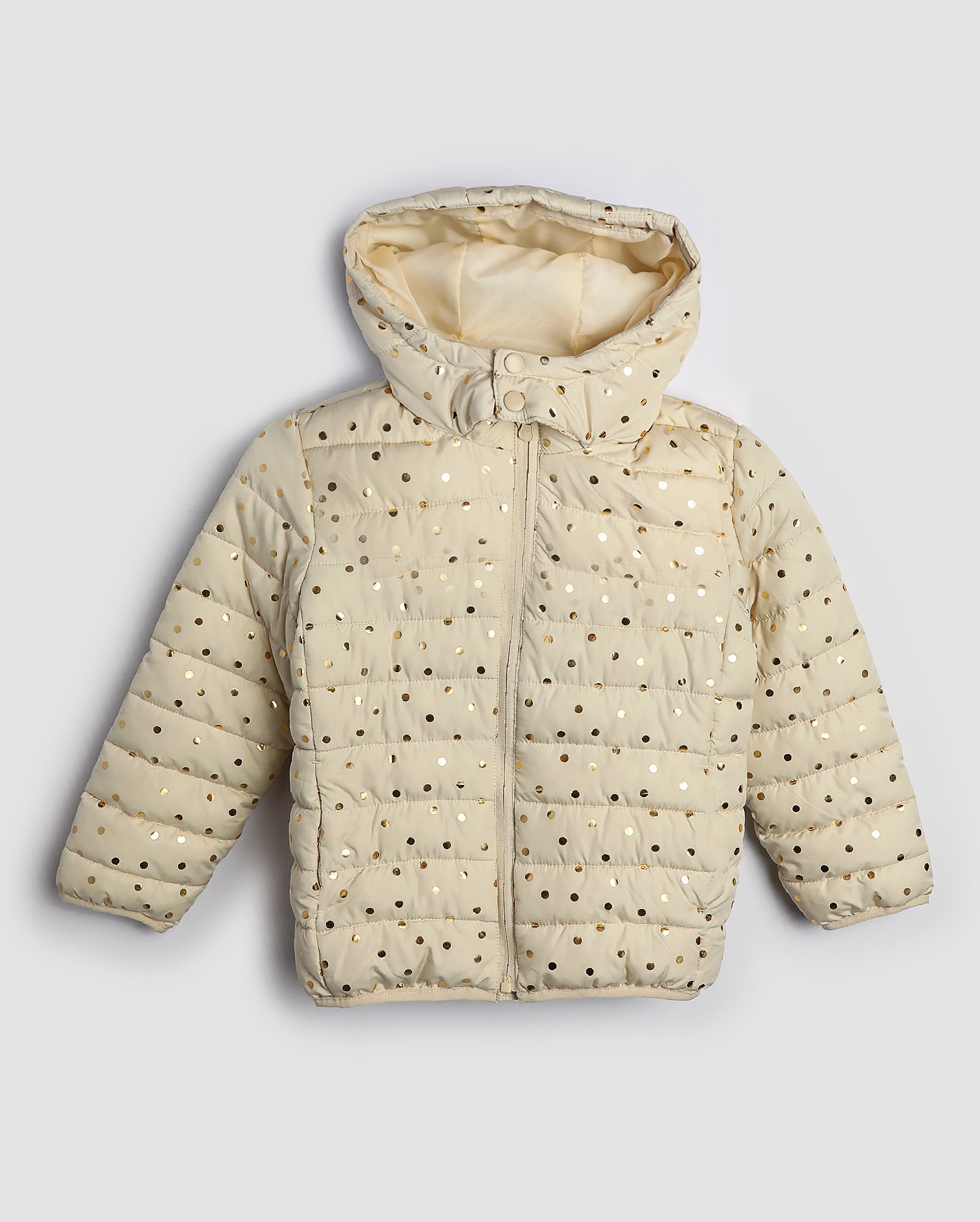 Jaqueta puffer infantil poá metalizados 4-10A bege | Pool Kids