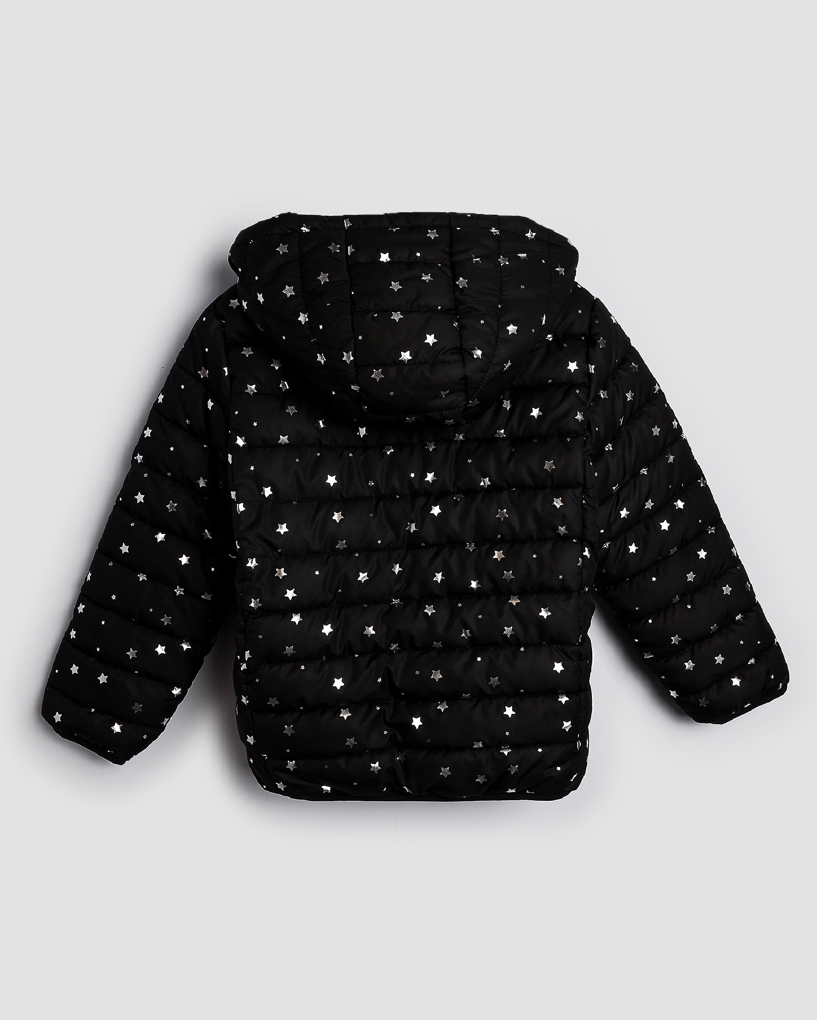 Jaqueta puffer infantil estrelas metalizados 4-10A preta | Pool Kids
