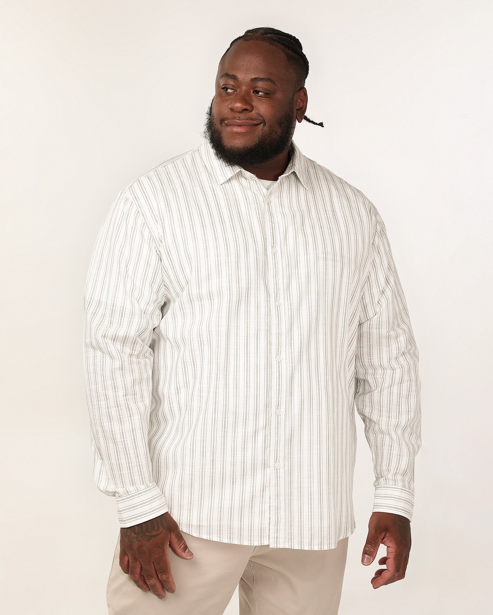 Camisa plus size masculina regular listrada branca | Original Plus by Riachuelo