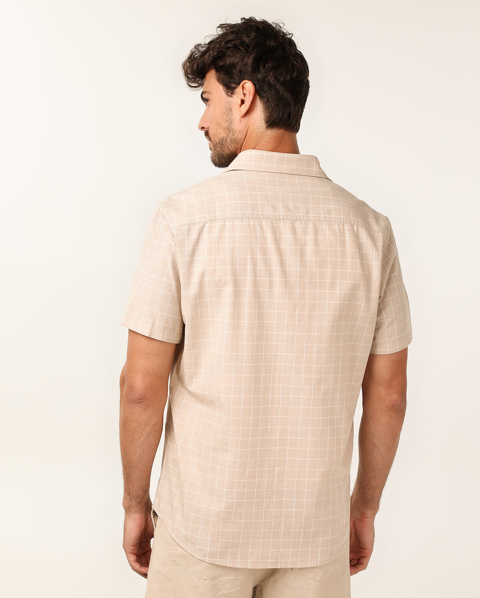 Camisa casual masculina de algodão quadriculada bege | Original by Riachuelo