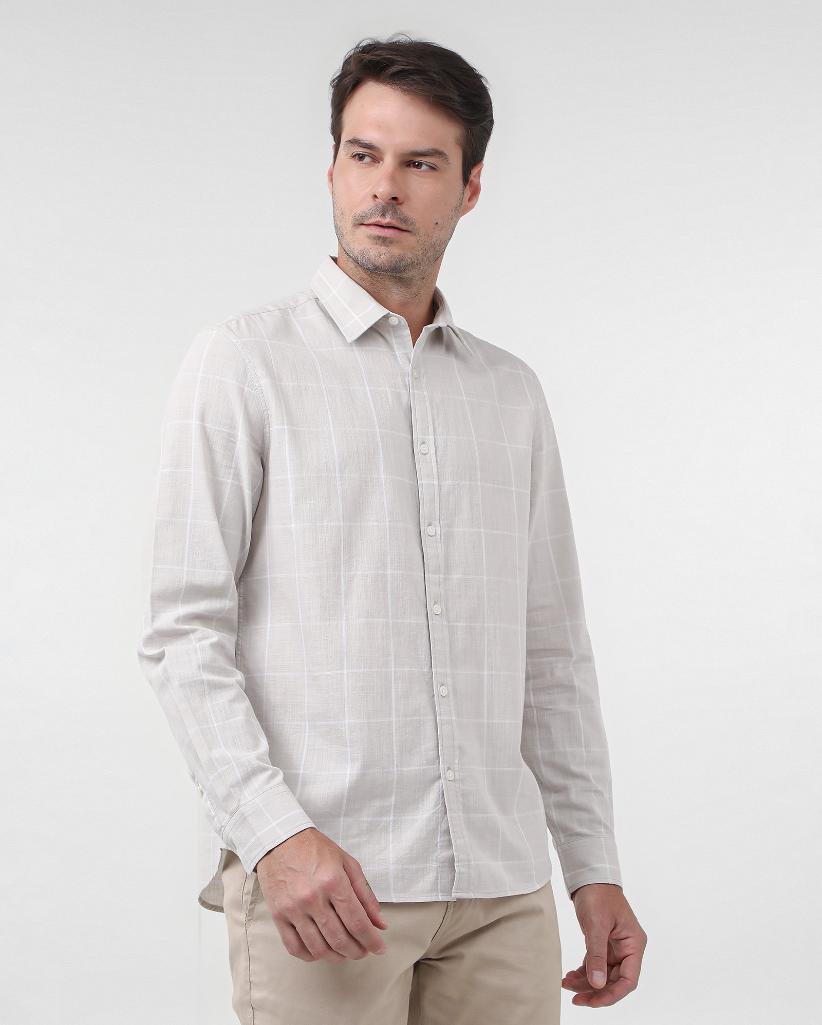 Camisa social masculina regular com botão - Cinza Claro | Original by Riachuelo