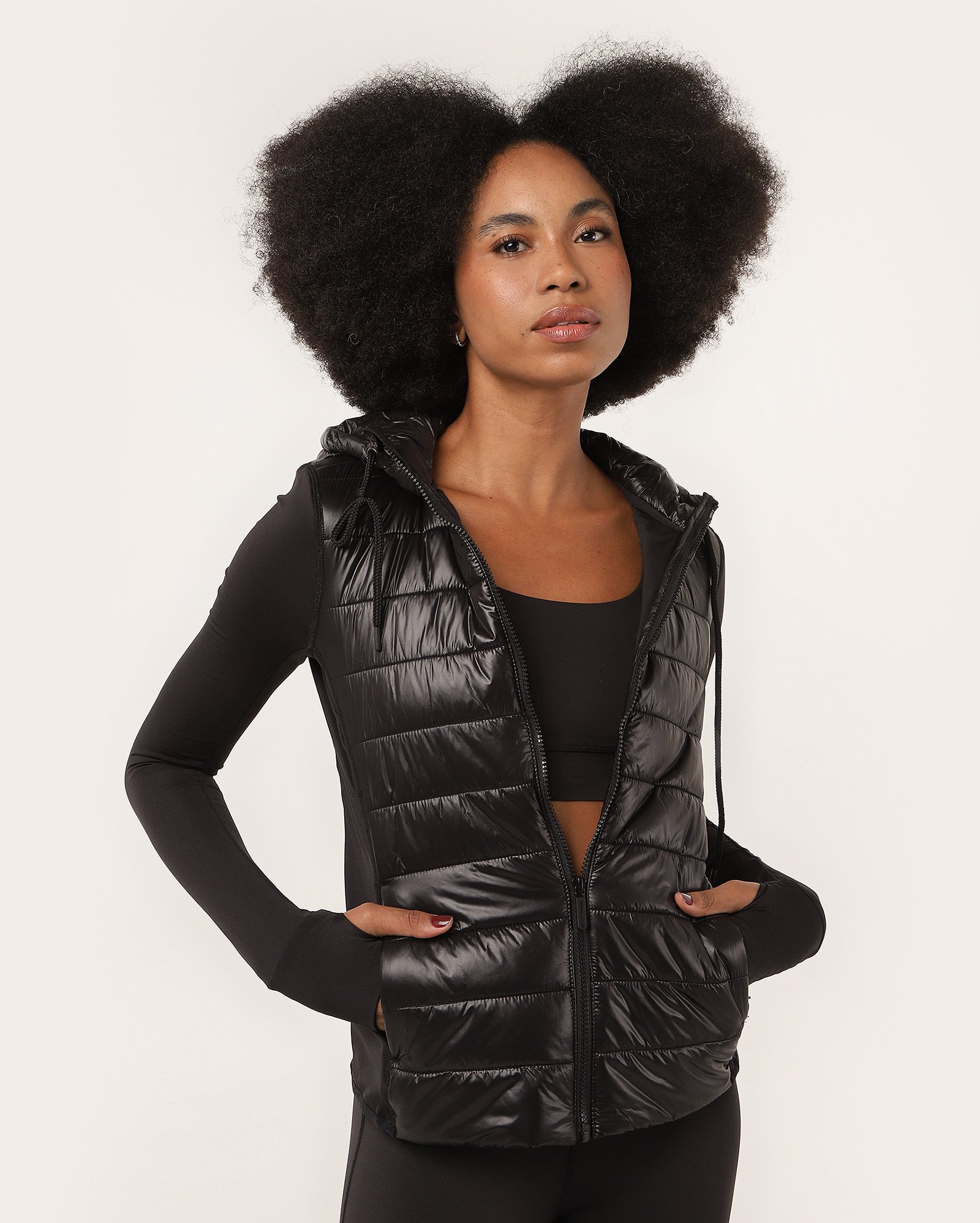 Jaqueta puffer feminina de corrida - Preto | Body Work