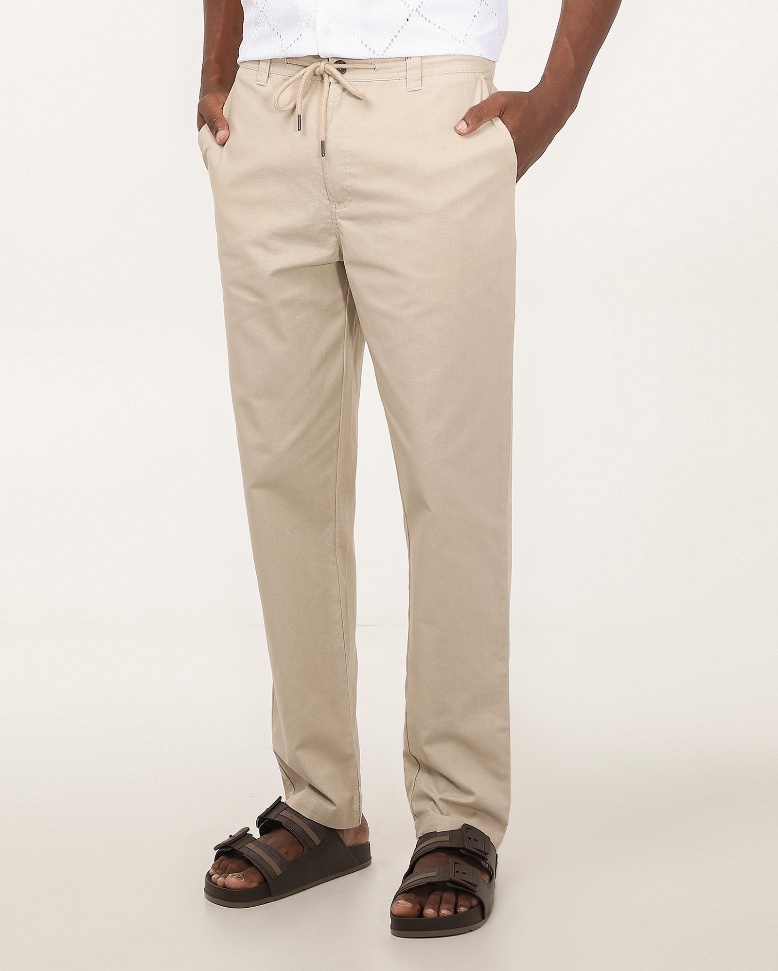 Calça masculina slim com linho e cordão bege | Original by Riachuelo