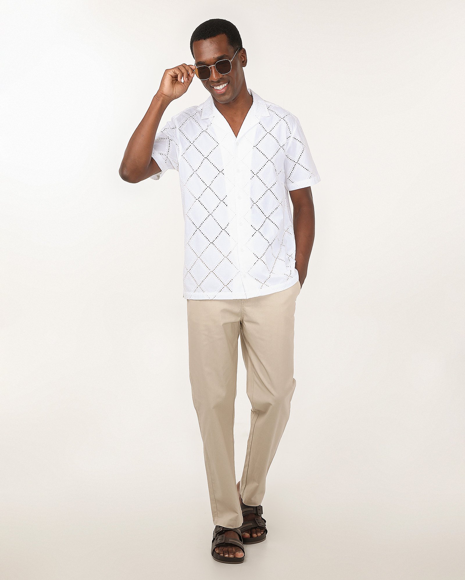 Calça masculina slim com linho e cordão bege | Original by Riachuelo