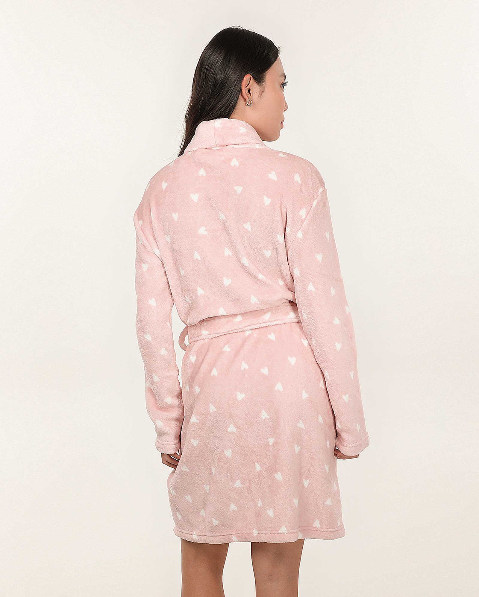 Robe feminino fleece com amarração corações rosa | Riachuelo