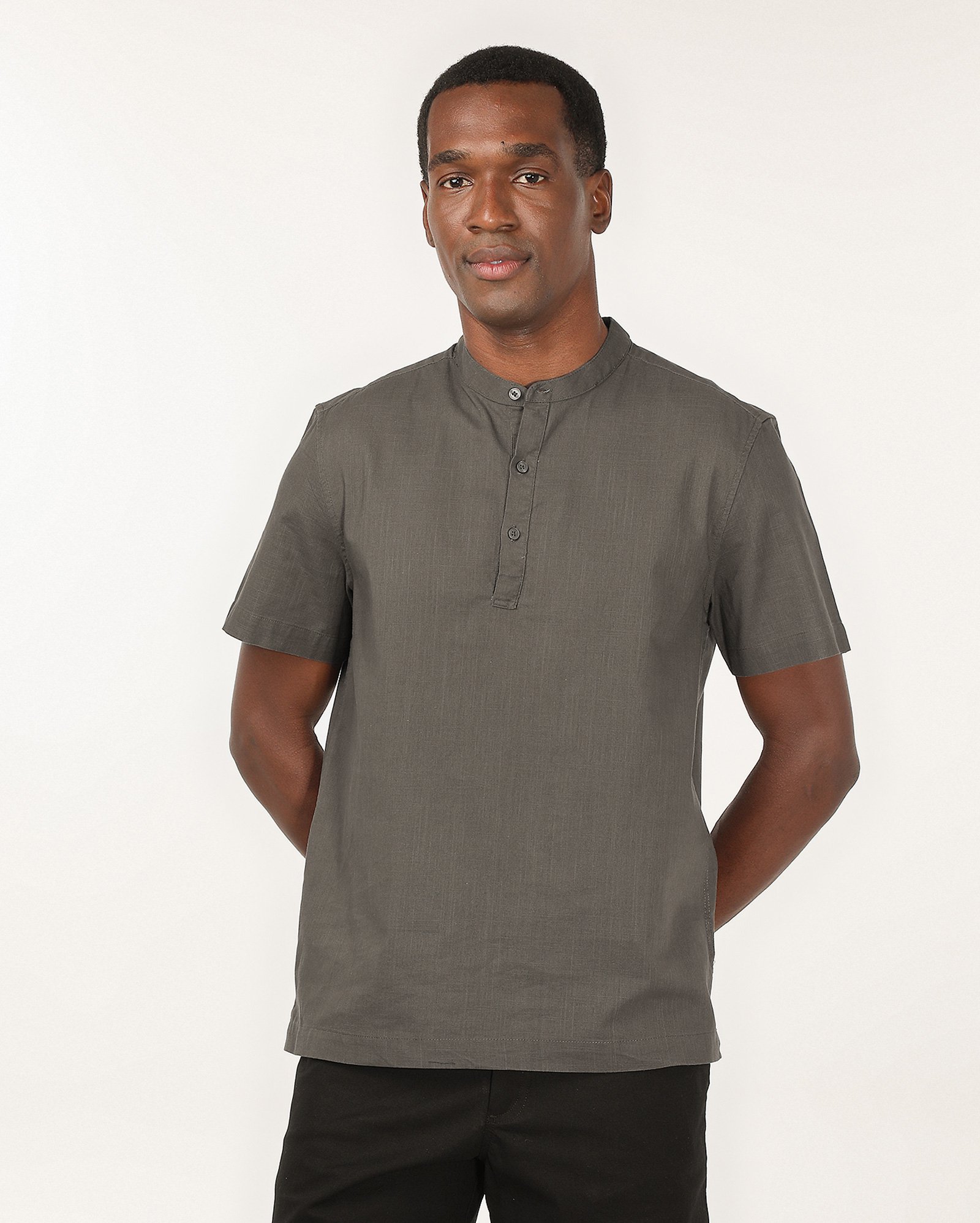 Camisa masculina regular gola padre manga curta texturizada - Cinza | Original by Riachuelo