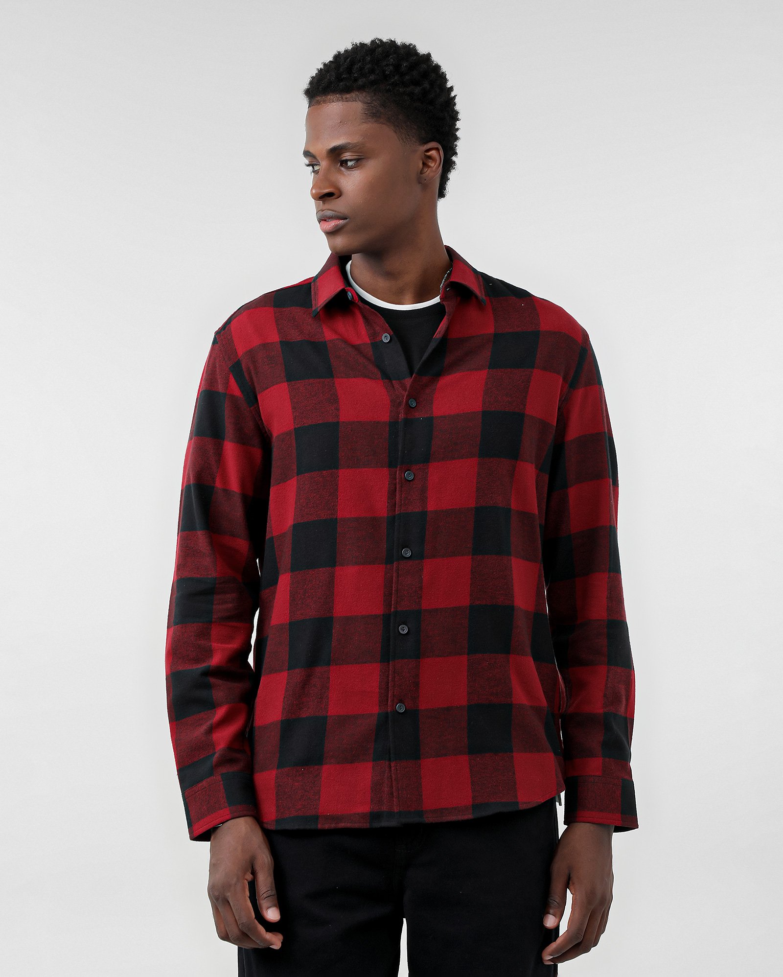 Camisa masculina regular quadriculada manga longa - Vermelho | Pool