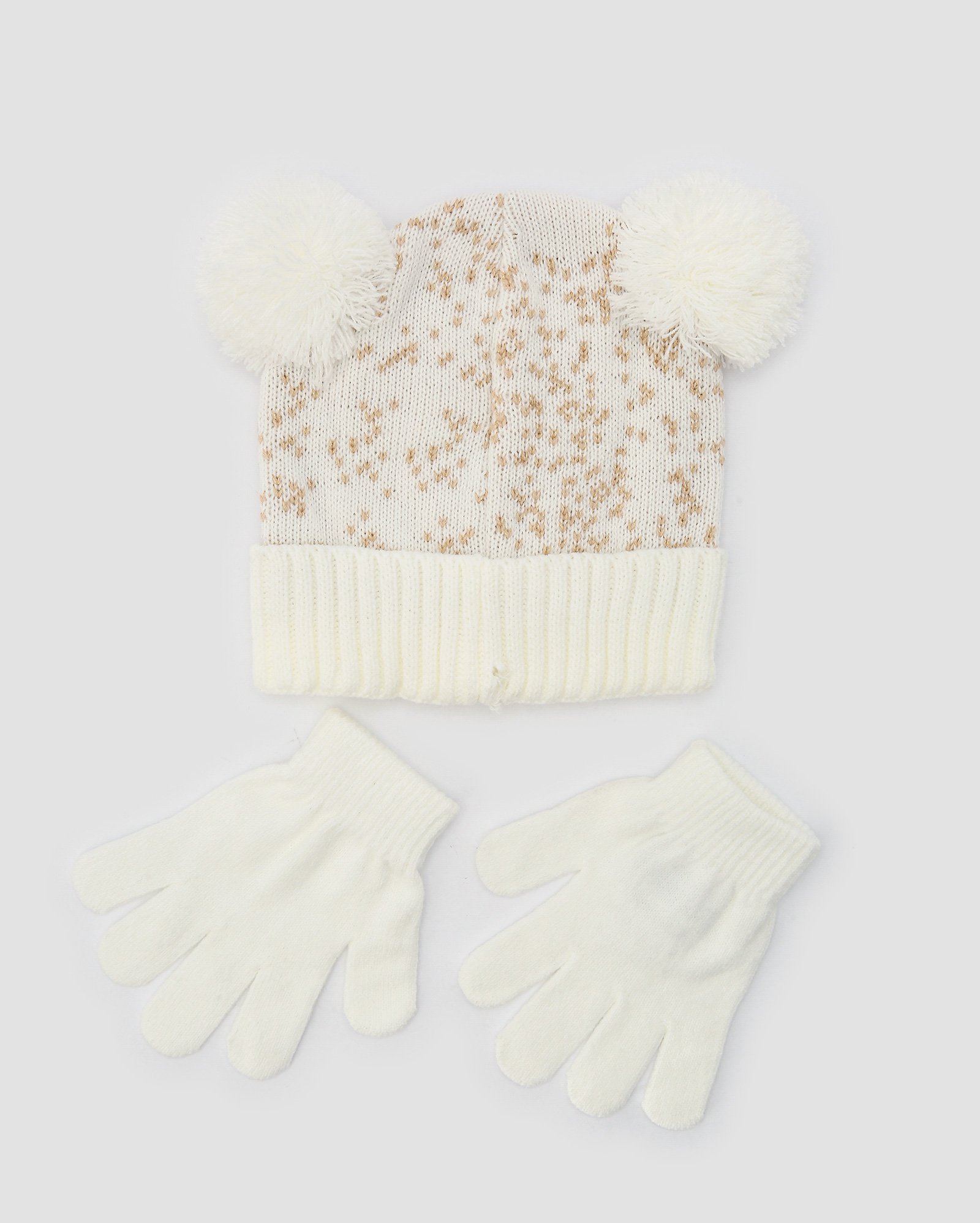 Kit gorro infantil de tricot glitter estrelas + par de luvas branco | Accessori by Riachuelo