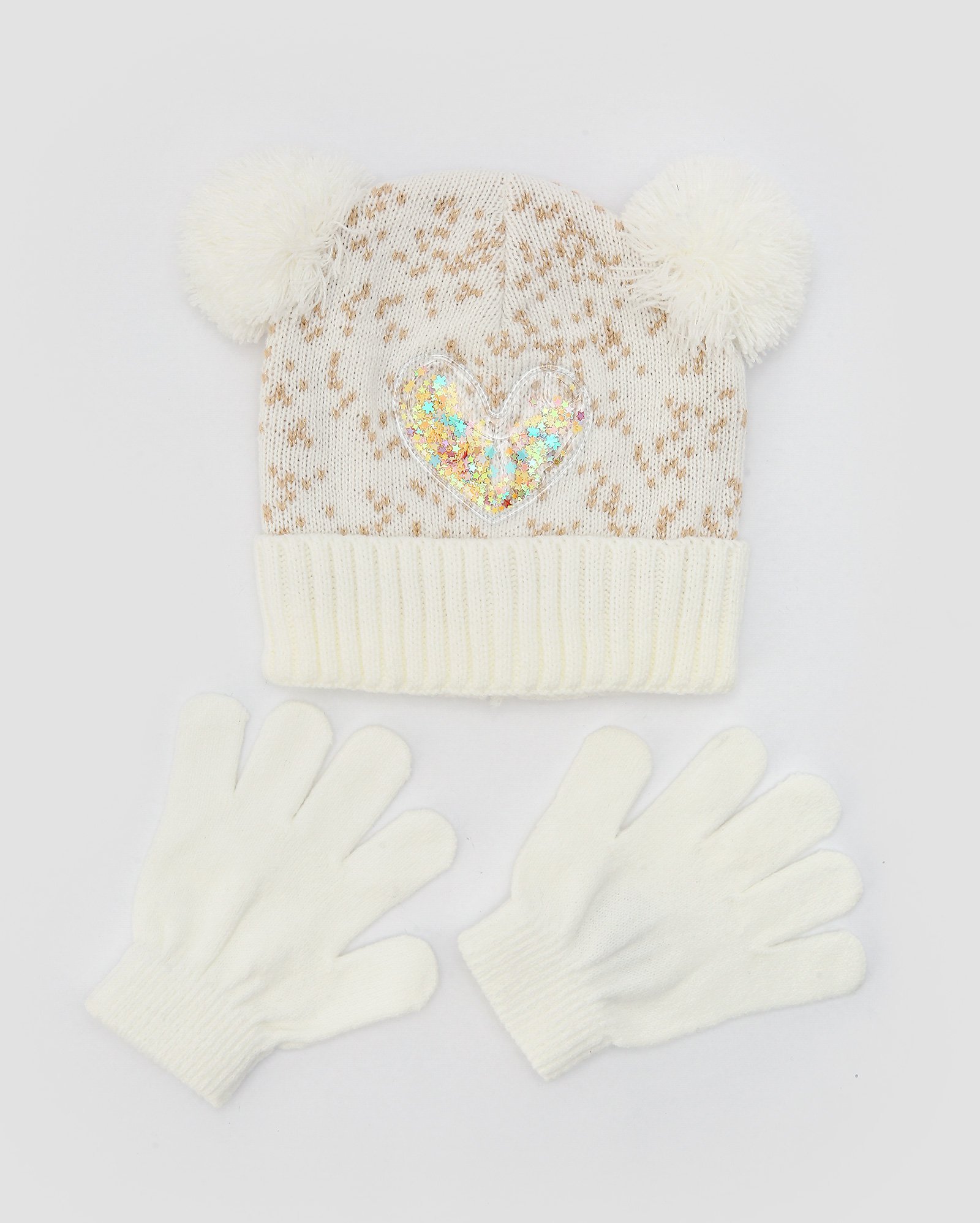 Kit gorro infantil de tricot glitter estrelas + par de luvas branco | Accessori by Riachuelo