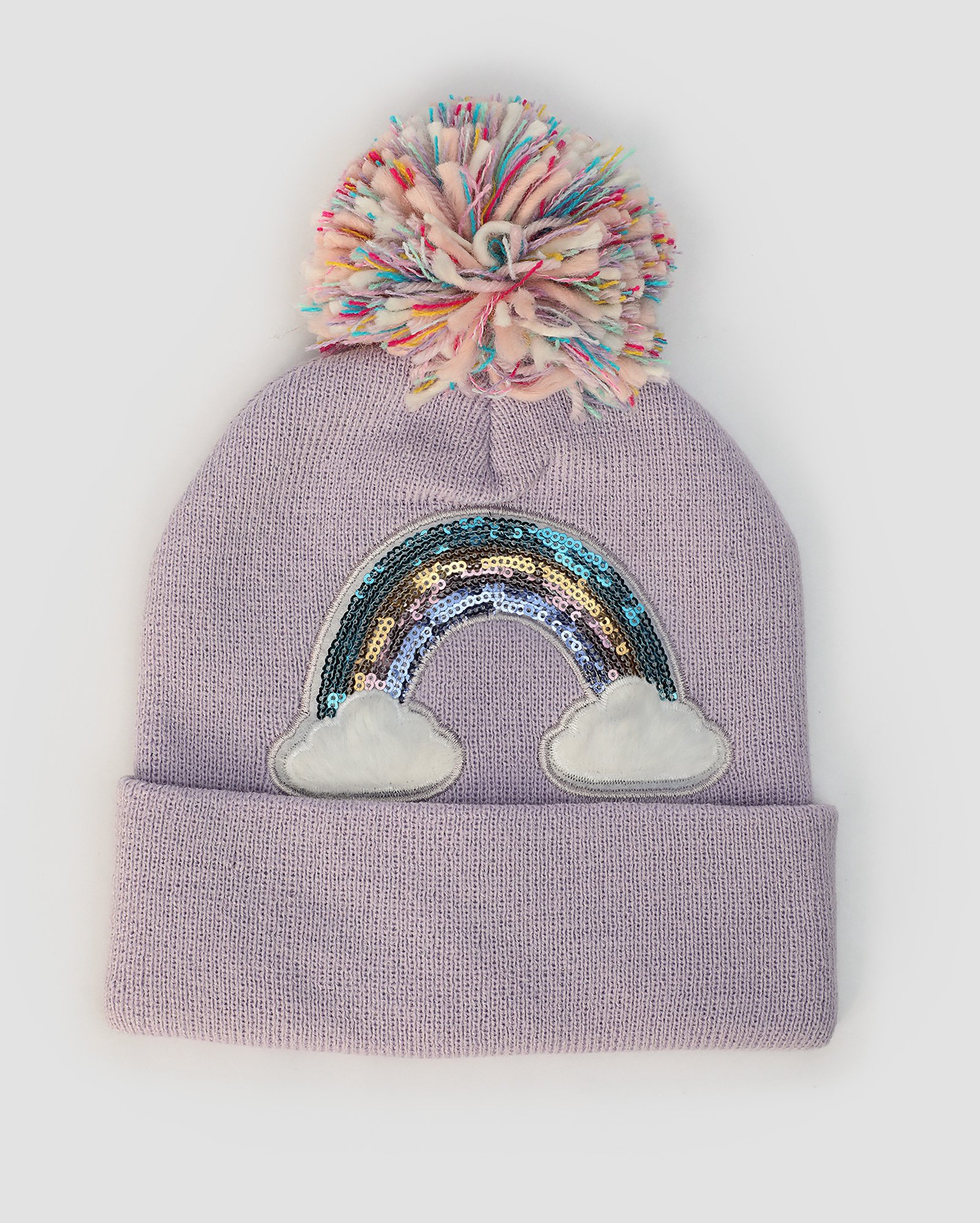 Gorro infantil com arco-íris e pompom lilás | Accessori by Riachuelo